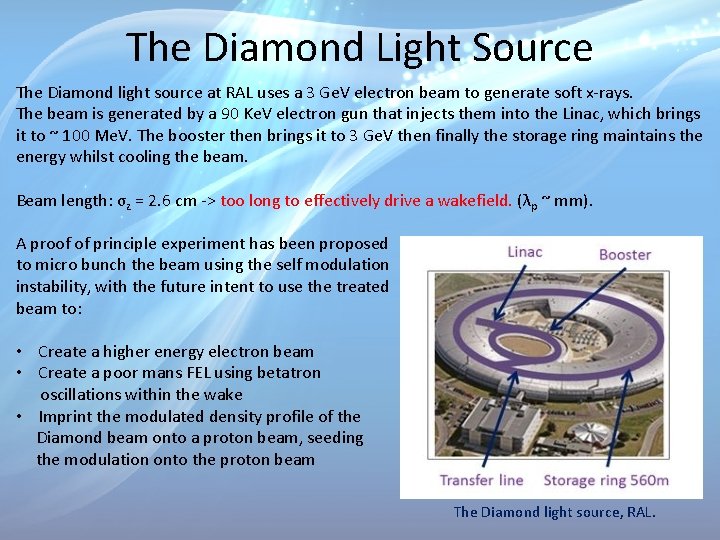 The Diamond Light Source The Diamond light source at RAL uses a 3 Ge.