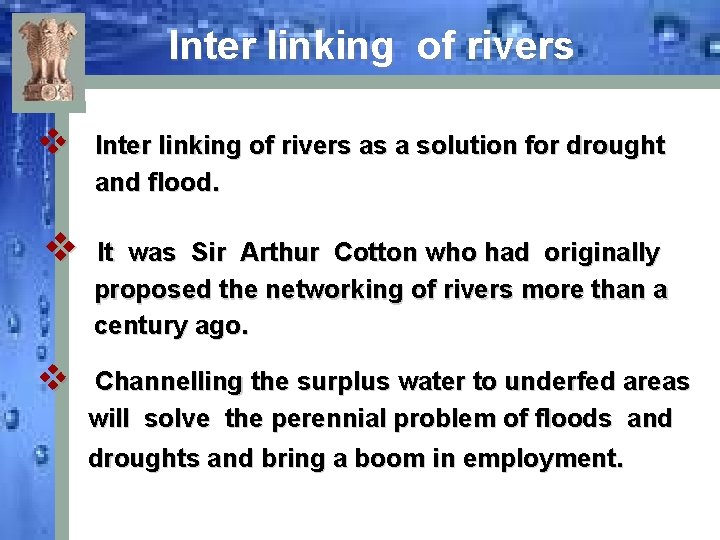 Inter linking of rivers v Inter linking of rivers as a solution for drought