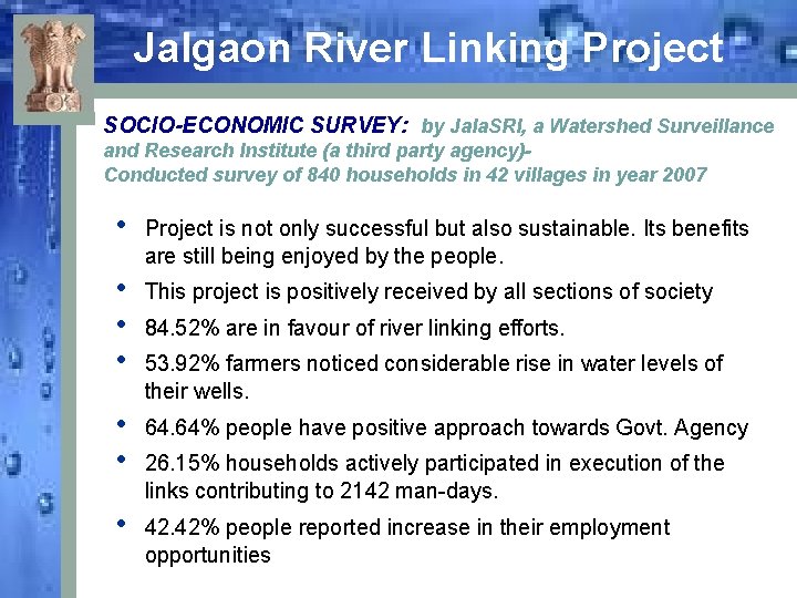 Jalgaon River Linking Project SOCIO-ECONOMIC SURVEY: by Jala. SRI, a Watershed Surveillance and Research
