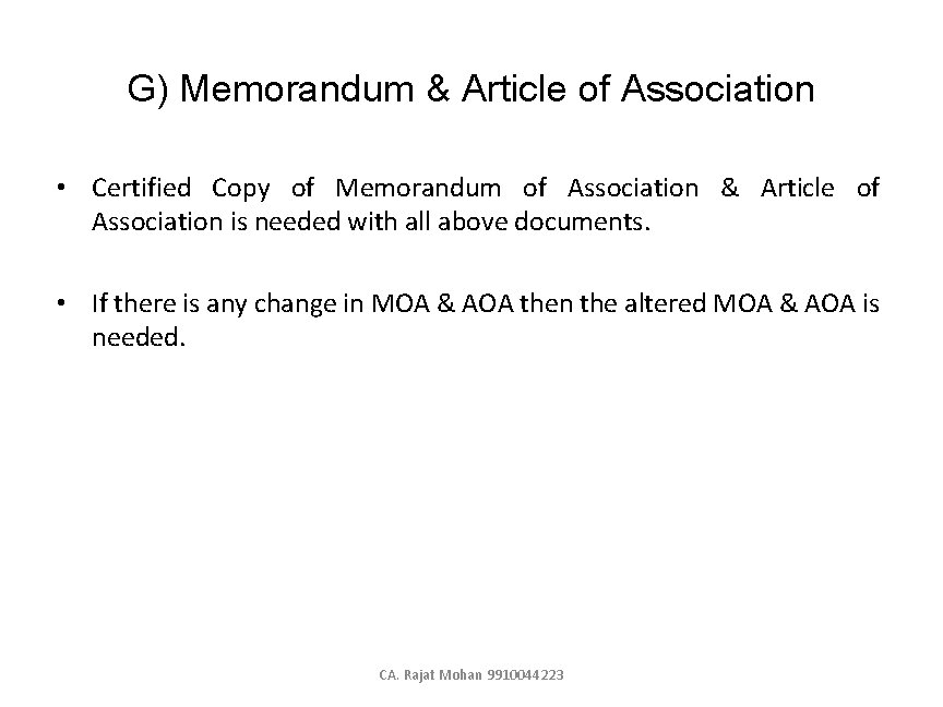 G) Memorandum & Article of Association • Certified Copy of Memorandum of Association &