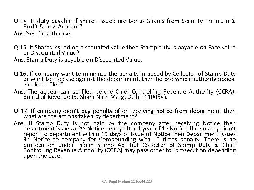 Q 14. Is duty payable if shares issued are Bonus Shares from Security Premium