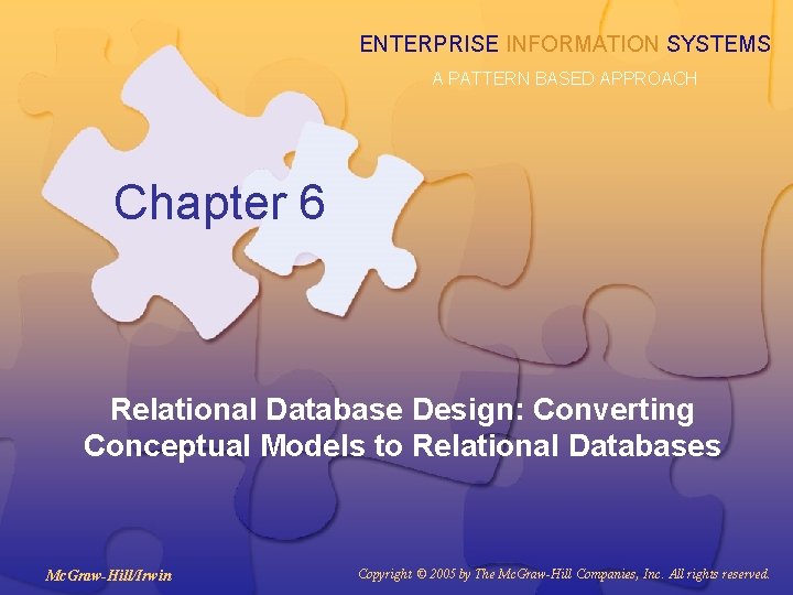 ENTERPRISE INFORMATION SYSTEMS A PATTERN BASED APPROACH Chapter 6 Relational Database Design: Converting Conceptual