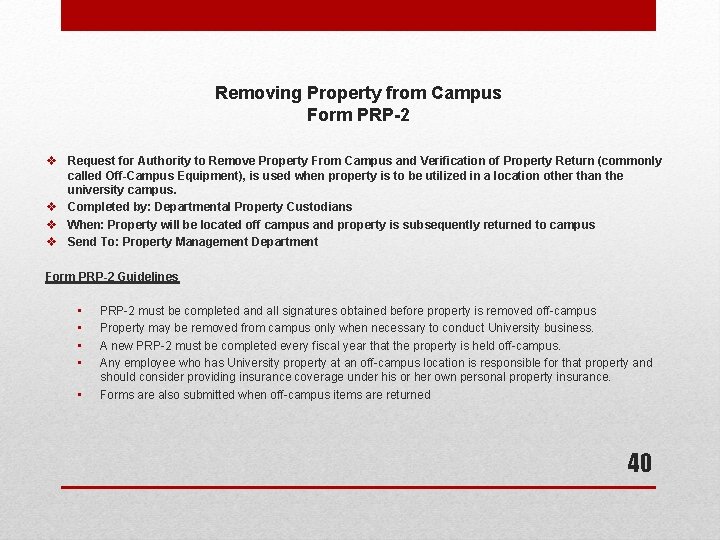 Removing Property from Campus Form PRP-2 v Request for Authority to Remove Property From