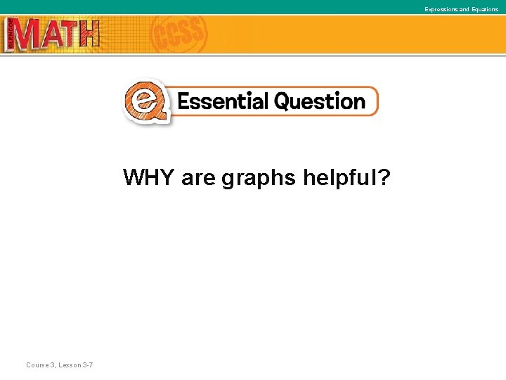 Expressions and Equations WHY are graphs helpful? Course 3, Lesson 3 -7 