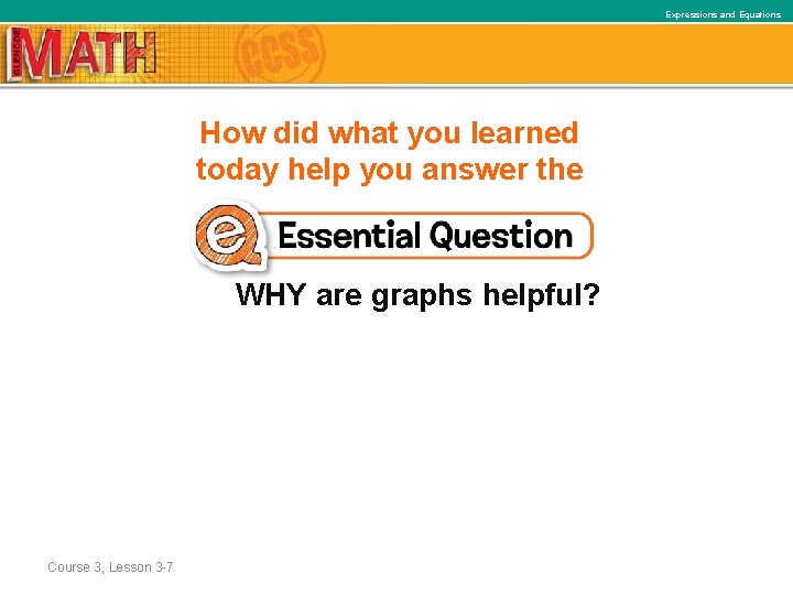 Expressions and Equations How did what you learned today help you answer the WHY