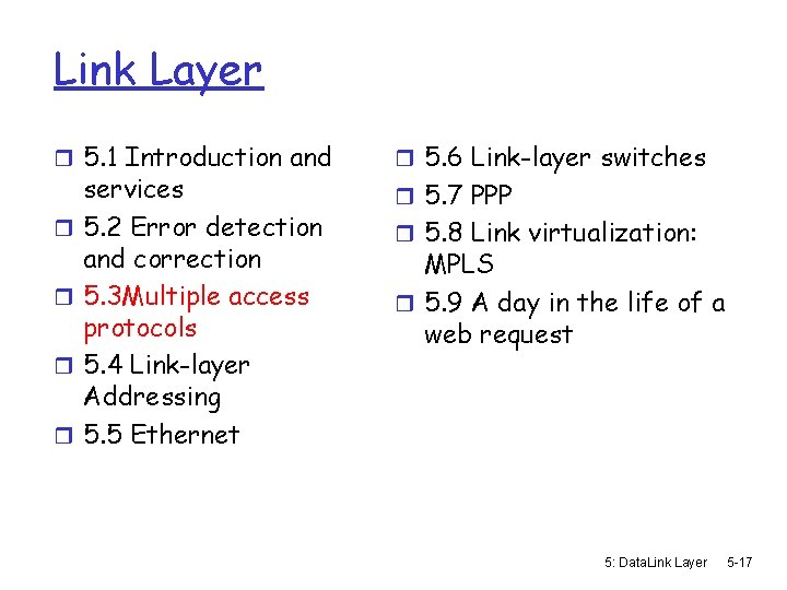 Link Layer r 5. 1 Introduction and r r services 5. 2 Error detection