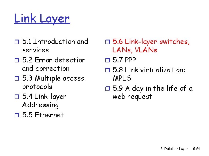 Link Layer r 5. 1 Introduction and r r services 5. 2 Error detection