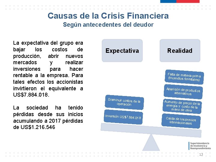 Causas de la Crisis Financiera Según antecedentes del deudor La expectativa del grupo era Causas de la Crisis Financiera Según antecedentes del deudor La expectativa del grupo era