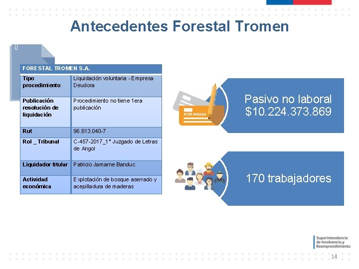 Antecedentes Forestal Tromen FORESTAL TROMEN S. A. Tipo procedimiento Liquidación voluntaria - Empresa Deudora Antecedentes Forestal Tromen FORESTAL TROMEN S. A. Tipo procedimiento Liquidación voluntaria - Empresa Deudora