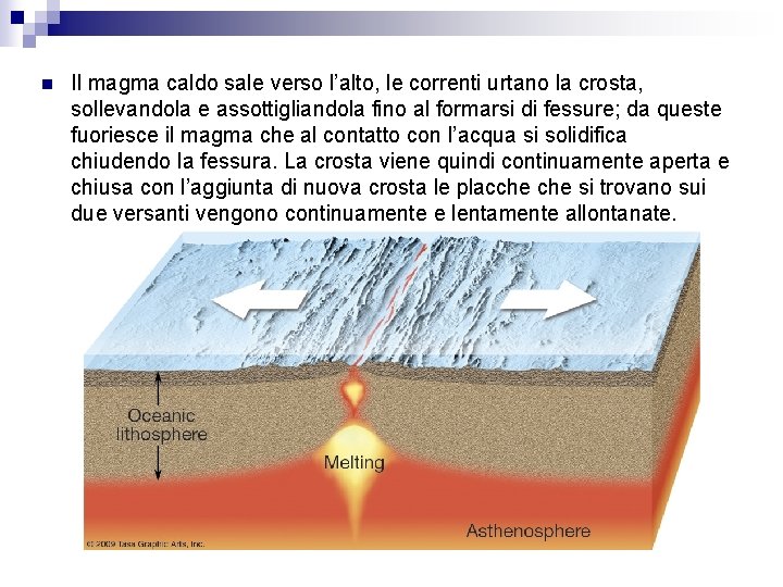 n Il magma caldo sale verso l’alto, le correnti urtano la crosta, sollevandola e