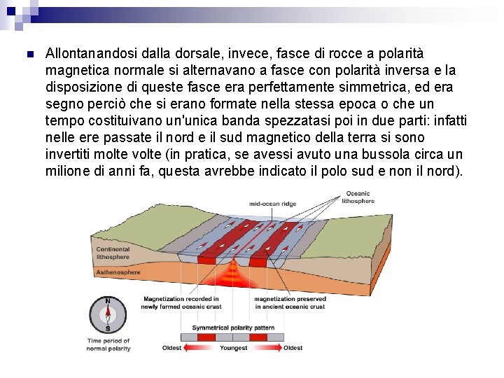 n Allontanandosi dalla dorsale, invece, fasce di rocce a polarità magnetica normale si alternavano