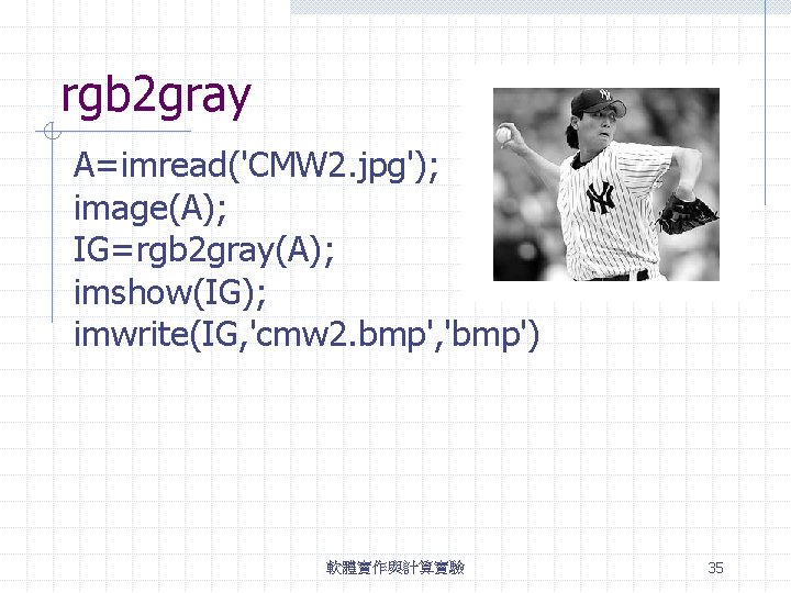 rgb 2 gray A=imread('CMW 2. jpg'); image(A); IG=rgb 2 gray(A); imshow(IG); imwrite(IG, 'cmw 2.