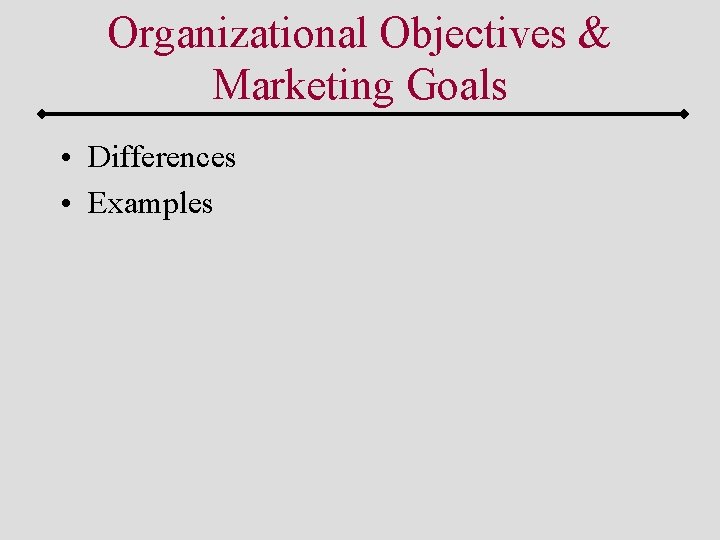 Organizational Objectives & Marketing Goals • Differences • Examples 