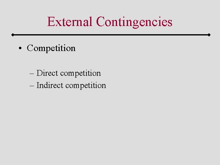 External Contingencies • Competition – Direct competition – Indirect competition 