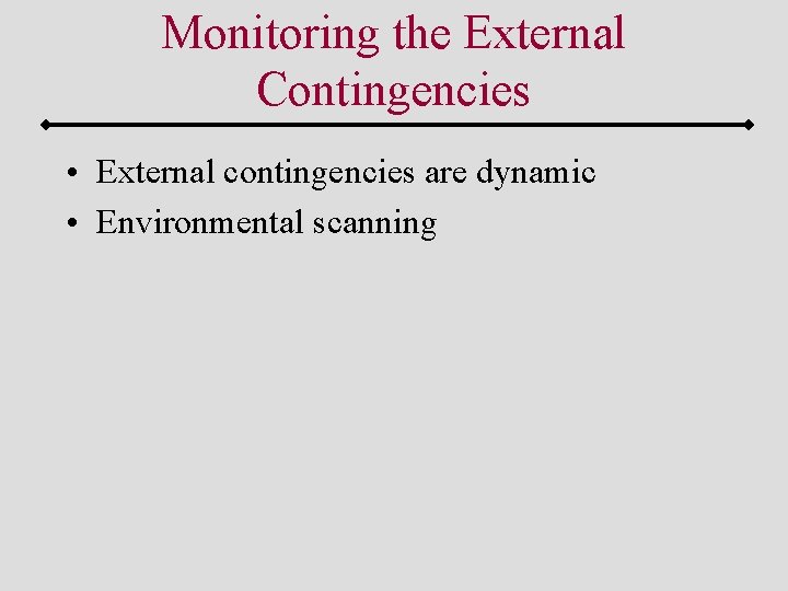Monitoring the External Contingencies • External contingencies are dynamic • Environmental scanning 