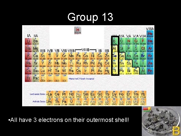 Group 13 • All have 3 electrons on their outermost shell! 