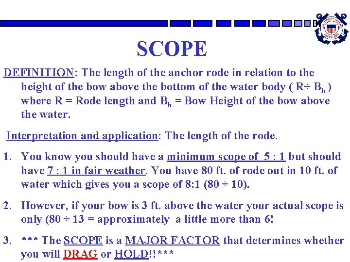 SEAMANSHIP CH 9 ANCHORING The study references for