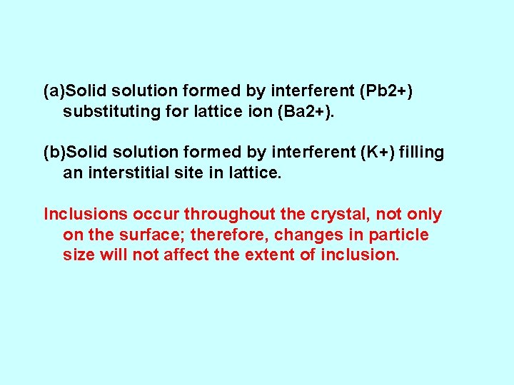 (a)Solid solution formed by interferent (Pb 2+) substituting for lattice ion (Ba 2+). (b)Solid