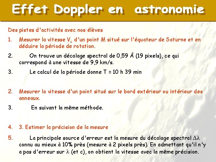 Des pistes d'activités avec nos élèves 1. Mesurer la vitesse Ve d'un point M