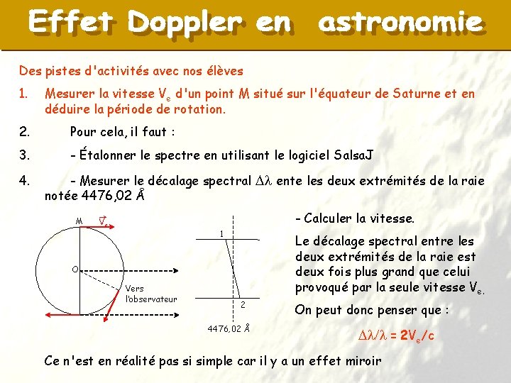 Des pistes d'activités avec nos élèves 1. Mesurer la vitesse Ve d'un point M