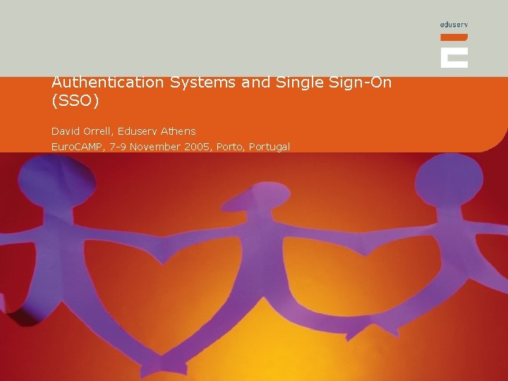 Authentication Systems and Single Sign-On (SSO) David Orrell, Eduserv Athens Euro. CAMP, 7 -9