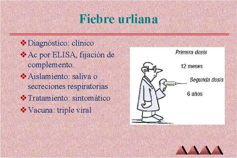 Fiebre urliana v Diagnóstico: clínico v Ac por ELISA, fijación de complemento. v Aislamiento: