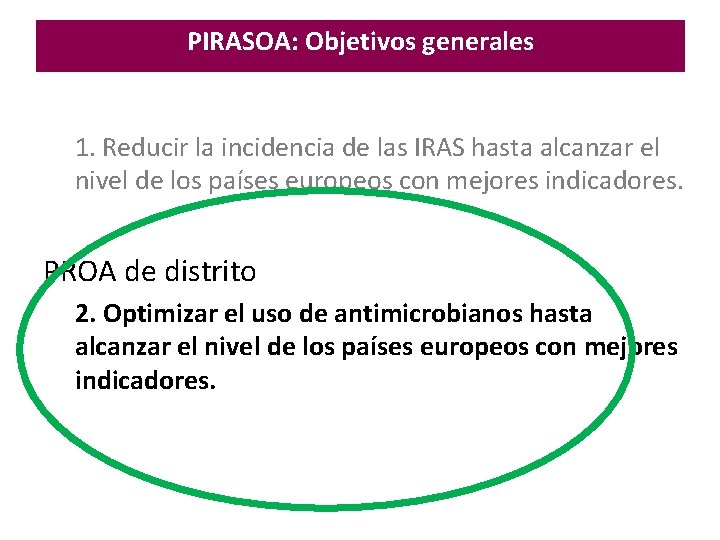 PIRASOA: Objetivos generales 1. Reducir la incidencia de las IRAS hasta alcanzar el nivel PIRASOA: Objetivos generales 1. Reducir la incidencia de las IRAS hasta alcanzar el nivel