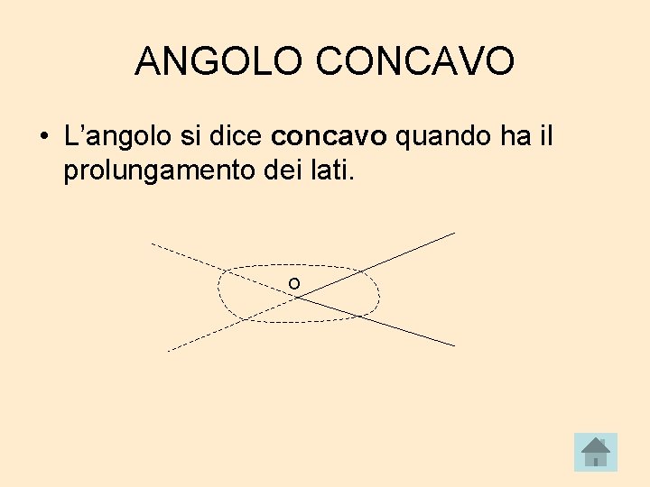 ANGOLO CONCAVO • L’angolo si dice concavo quando ha il prolungamento dei lati. O