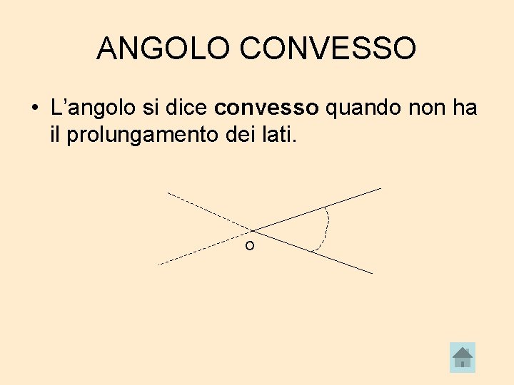 ANGOLO CONVESSO • L’angolo si dice convesso quando non ha il prolungamento dei lati.