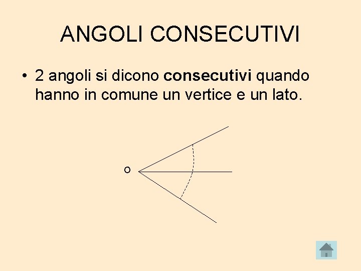 ANGOLI CONSECUTIVI • 2 angoli si dicono consecutivi quando hanno in comune un vertice