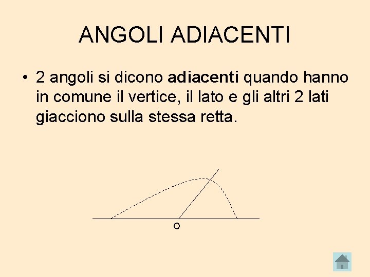 ANGOLI ADIACENTI • 2 angoli si dicono adiacenti quando hanno in comune il vertice,