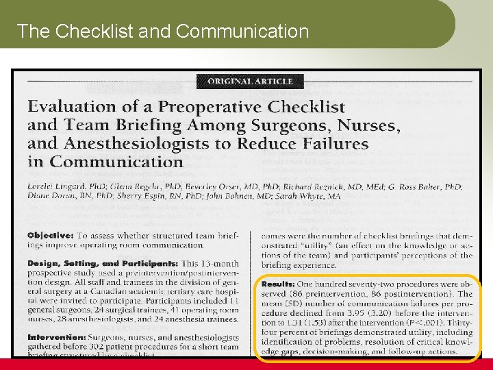 The Checklist and Communication 