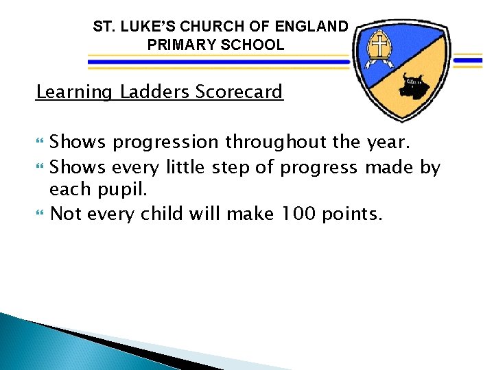 ST. LUKE’S CHURCH OF ENGLAND PRIMARY SCHOOL Learning Ladders Scorecard Shows progression throughout the