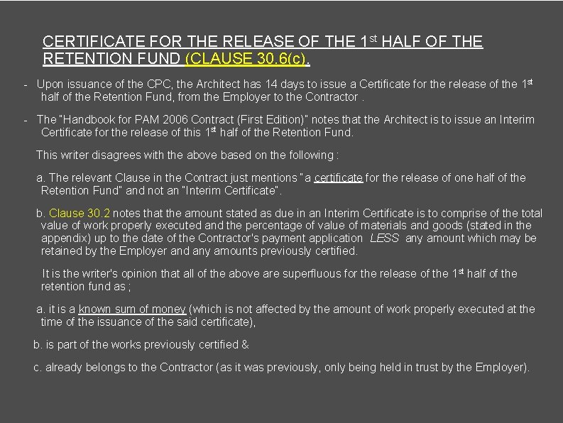 CERTIFICATE FOR THE RELEASE OF THE 1 st HALF OF THE RETENTION FUND (CLAUSE