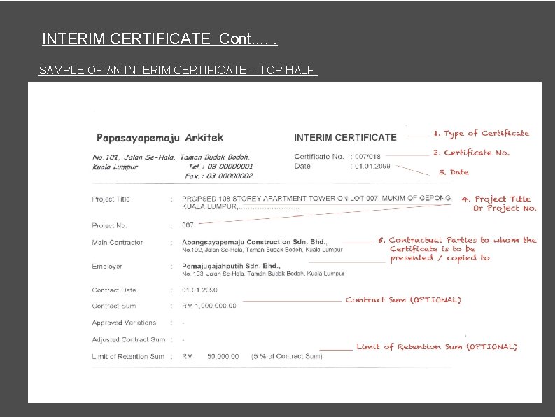 INTERIM CERTIFICATE Cont. . . SAMPLE OF AN INTERIM CERTIFICATE – TOP HALF. 