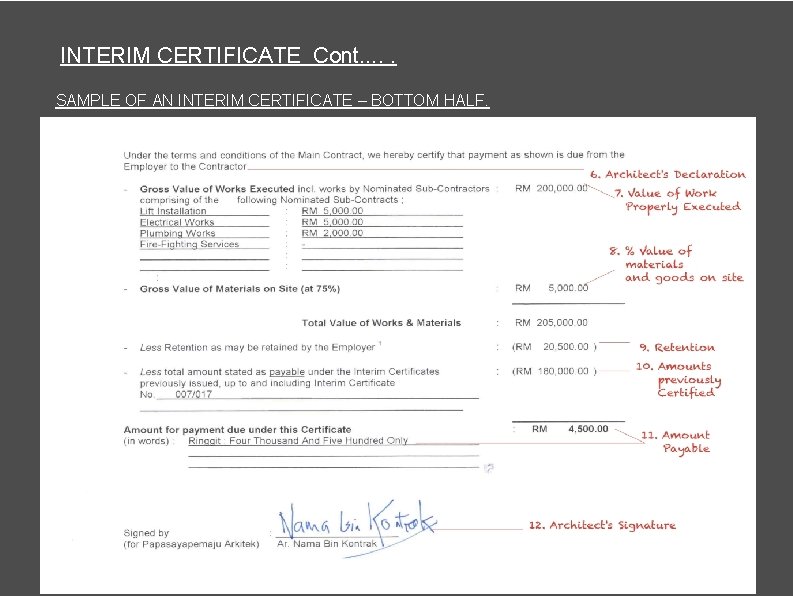 INTERIM CERTIFICATE Cont. . . SAMPLE OF AN INTERIM CERTIFICATE – BOTTOM HALF. 