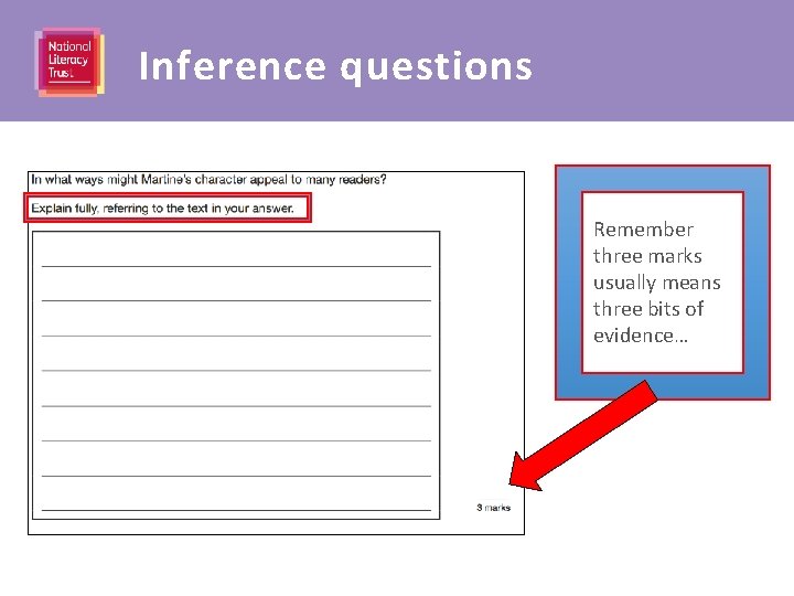 Inference questions Remember three marks usually means three bits of evidence… 