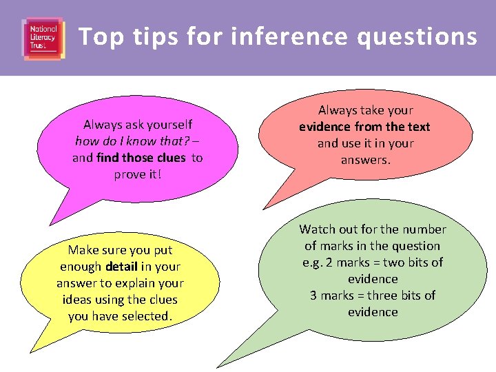 Top tips for inference questions Always ask yourself how do I know that? –