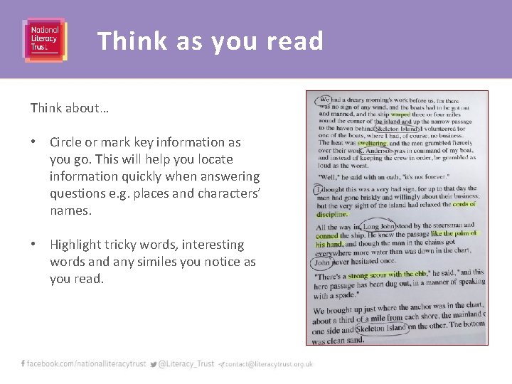 Think as you read Think about… • Circle or mark key information as you