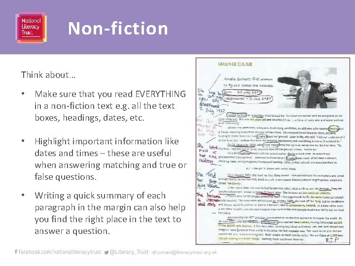Non-fiction Think about… • Make sure that you read EVERYTHING in a non-fiction text