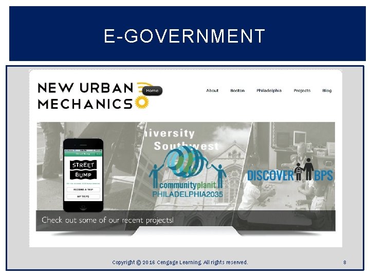 E-GOVERNMENT Copyright © 2016 Cengage Learning. All rights reserved. 8 E-GOVERNMENT Copyright © 2016 Cengage Learning. All rights reserved. 8