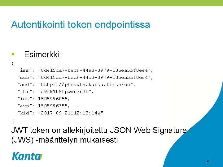 Autentikointi token endpointissa § Esimerkki: { "iss": "8 d 415 da 7 -bec 9