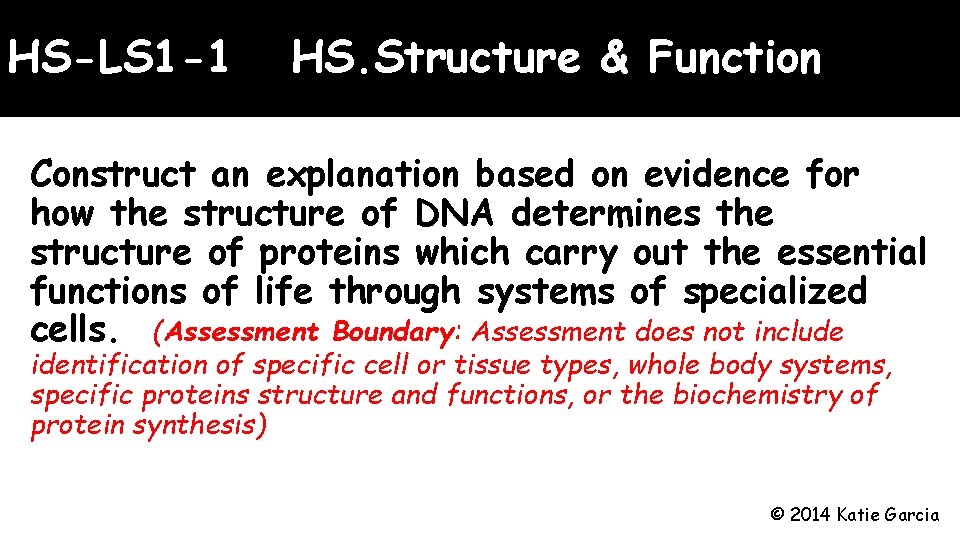 HS-LS 1 -1 HS. Structure & Function Construct an explanation based on evidence for