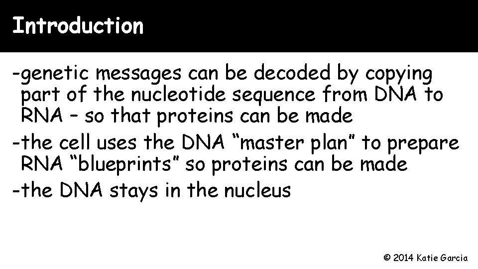 Introduction -genetic messages can be decoded by copying part of the nucleotide sequence from