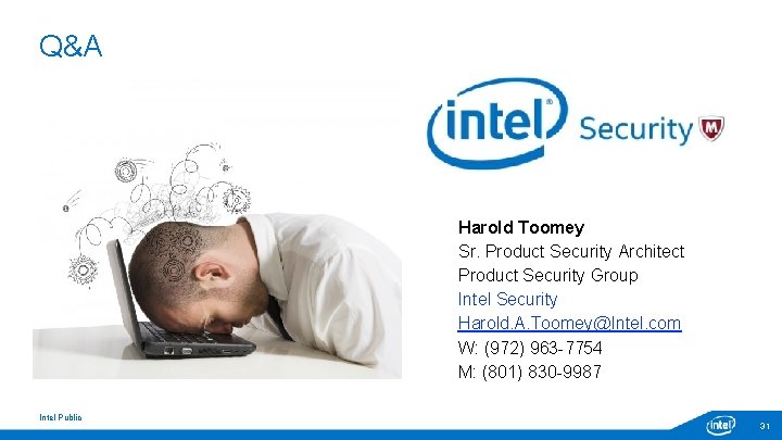 Q&A Harold Toomey Sr. Product Security Architect Product Security Group Intel Security Harold. A. Q&A Harold Toomey Sr. Product Security Architect Product Security Group Intel Security Harold. A.