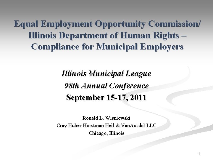 Equal Employment Opportunity Commission/ Illinois Department of Human Rights – Compliance for Municipal Employers