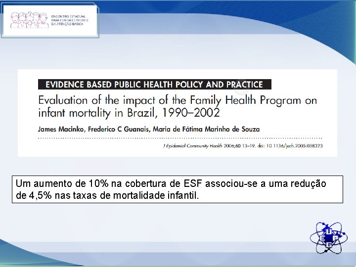 Um aumento de 10% na cobertura de ESF associou-se a uma redução de 4,