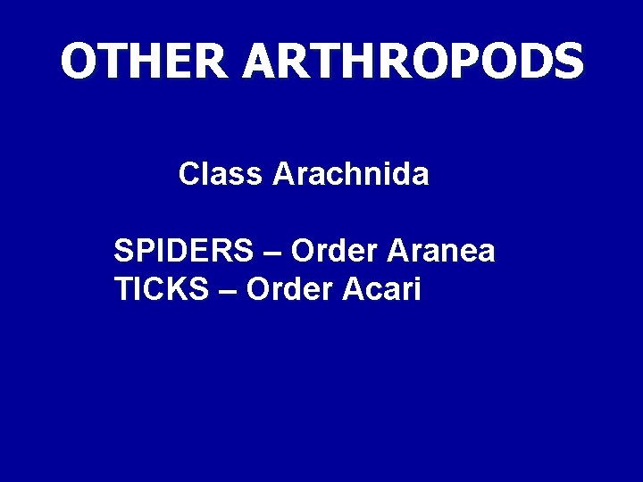 OTHER ARTHROPODS Class Arachnida SPIDERS – Order Aranea TICKS – Order Acari 