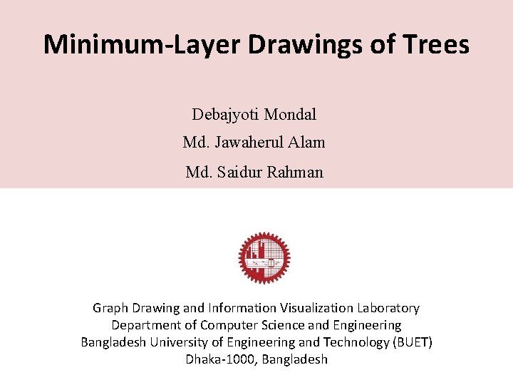 Minimum-Layer Drawings of Trees Debajyoti Mondal Md. Jawaherul Alam Md. Saidur Rahman Graph Drawing
