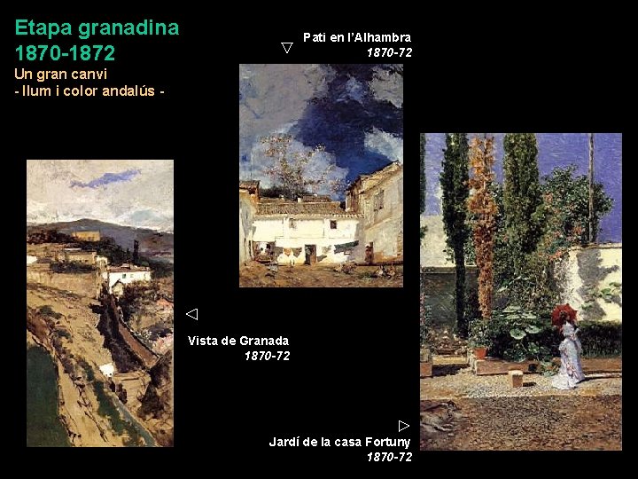 Etapa granadina 1870 -1872 Pati en l’Alhambra 1870 -72 Un gran canvi - llum